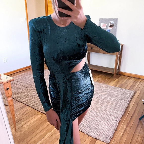Ronny Kobo Dresses & Skirts - Ronny Kobo Yesenia Teal Green Velvet Cutout Mini Dress Women's Size Small NWT